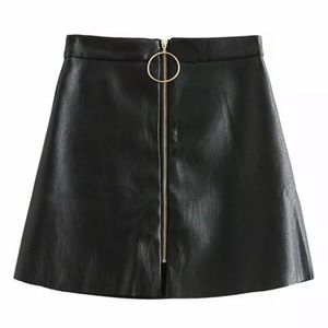 AELEGANTMIS CASUAL PU LEATHER SKIRT ZIPPER SIZE S